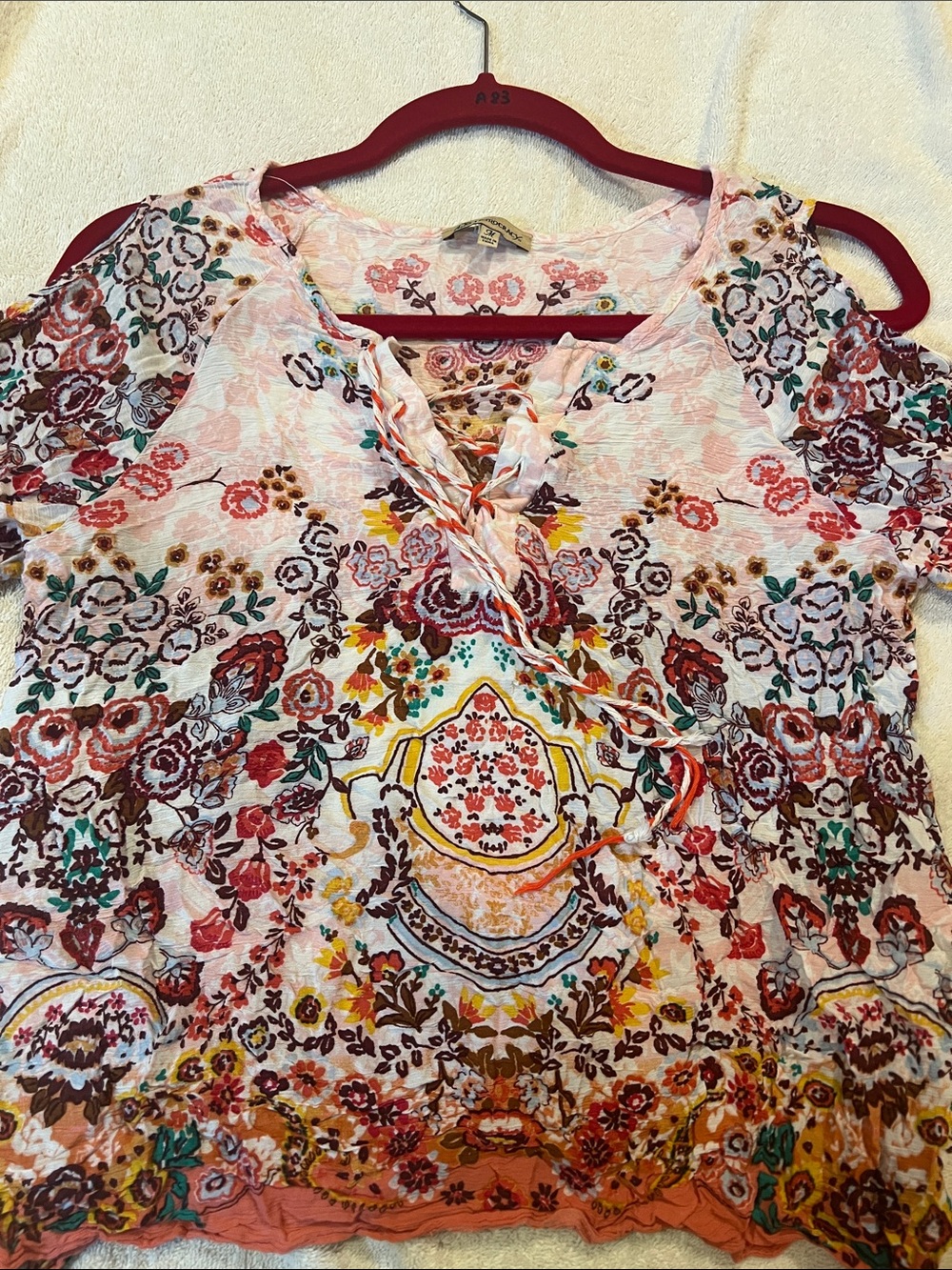 Democracy Multi-Color Floral Lace-Up Blouse